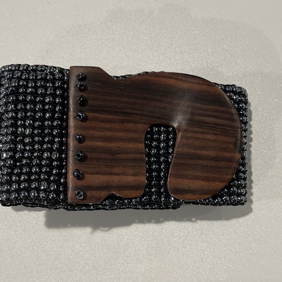 Belt Indonesian beaded wood clasp buckle handmade bohemian boho - Picture 3 of 12